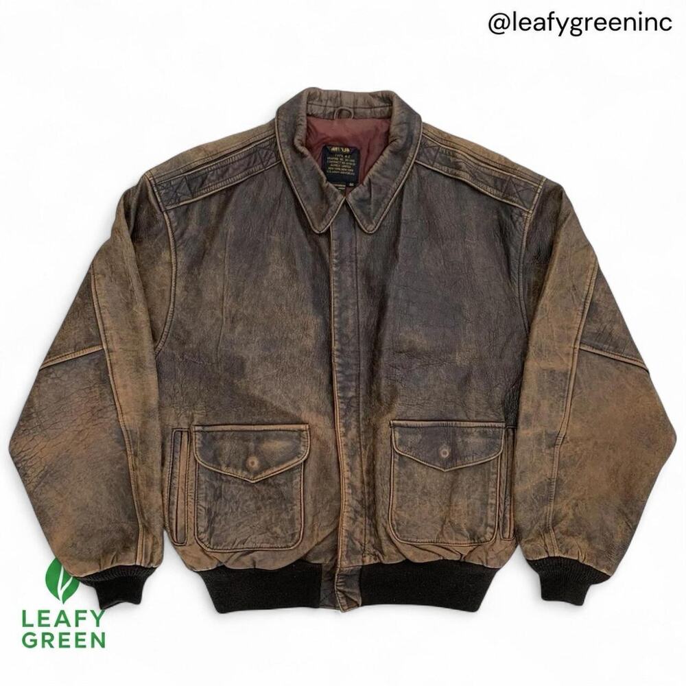 Avirex Type A-2 Leather Bomber Jacket 90s Vintage Distressed us sz 46 M Pantina
